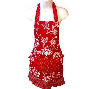 Flirty Aprons Bib Style Red White Cotton Lined OS